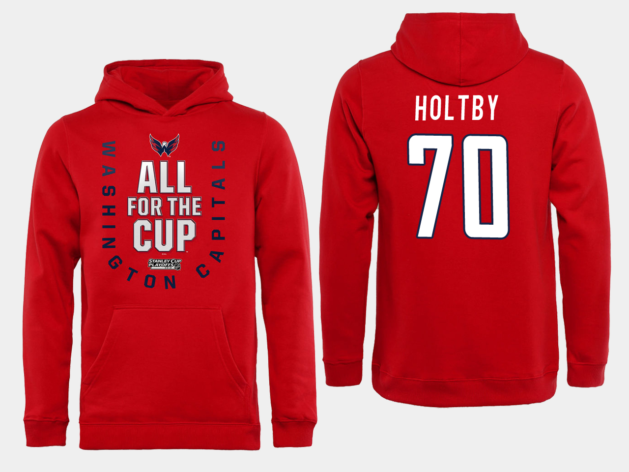 Men NHL Washington Capitals #70 Holtby Red All for the Cup Hoodie